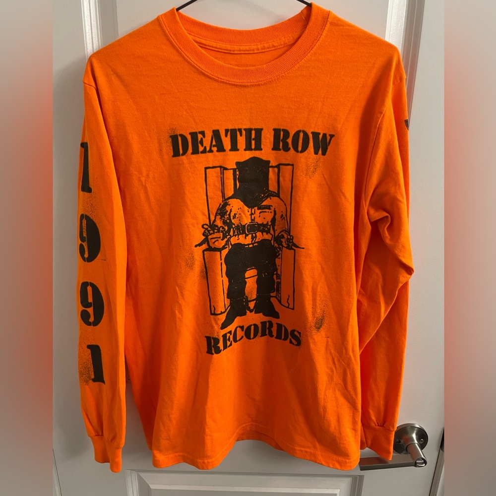 Death Row Records distressed orange LA corrections long sleeve tee